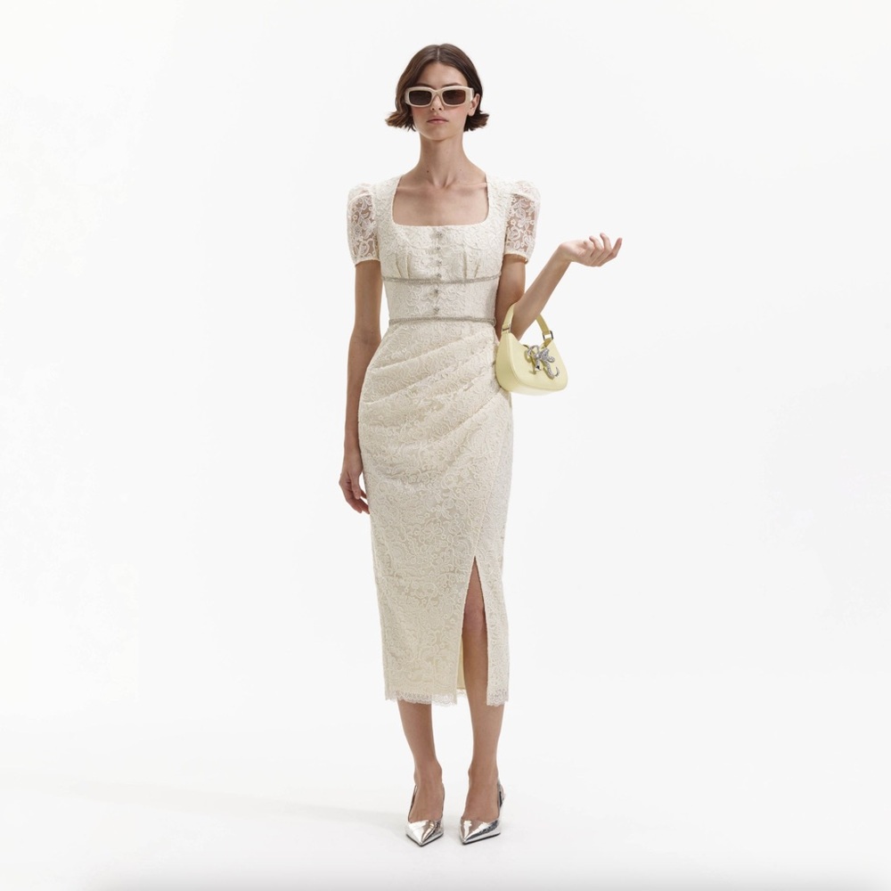 Self-Portrait Ivory Lace Midi Dress w Diamanté details size 6 NWT
